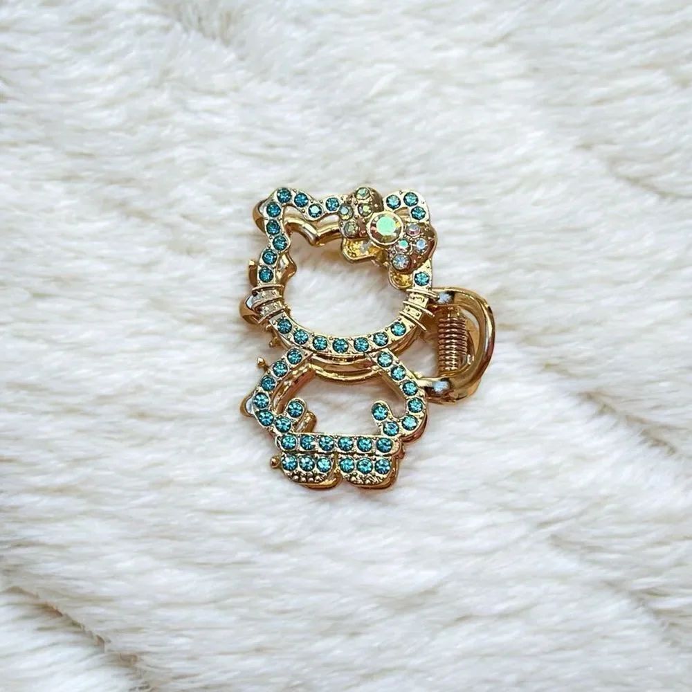 🤯5/$25🤯 Hello Kitty Champagne Color Rhinestone Gold Tone Hair Claw